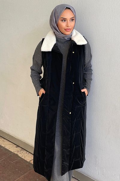Minel سترة نسائية سوداء طويلة - 021