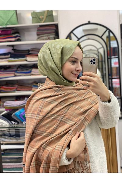 Sima Dried Rose Sima Winter Plaid Tweed Pattern Shoulder Shawl