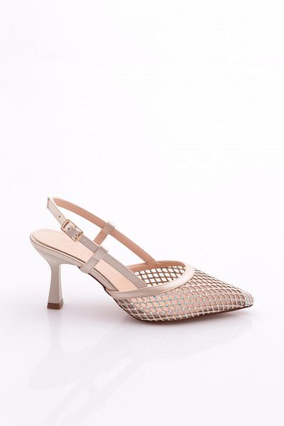 DGN Beige Satin Evening Dress Heels - 213782621