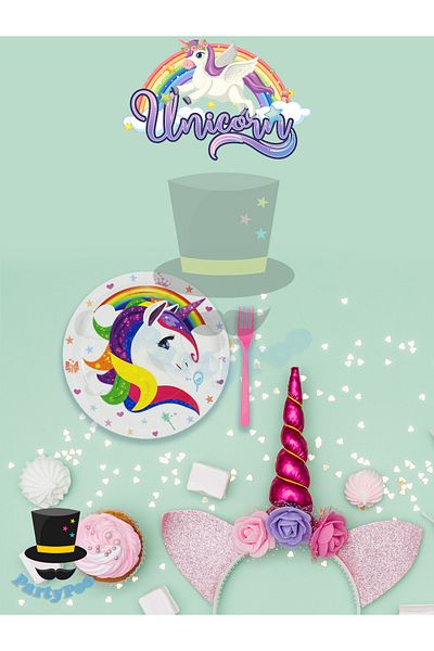 PartyPoo Σετ για πάρτι γενεθλίων Unicorn Eco Party για 24 άτομα Σετ πάρτι γενεθλίων TBÇ