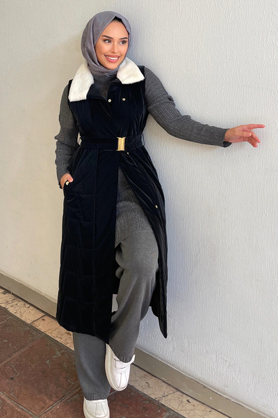 Minel Чорний довгий жіночий жилет - 021