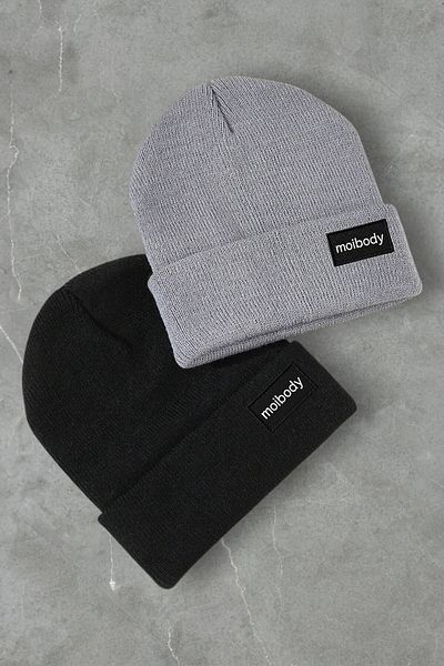 Moibody Premium Basic Set of 2 100% Acrylic - Beanie Gray Black