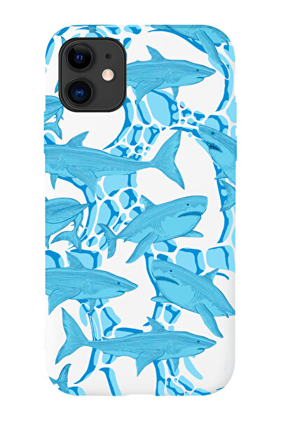 shoptocase iPhone 11 Uyumlu Köpekbalığı Desenli Beyaz Lansman Telefon Kılıfı