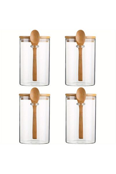 Choice 4 PACK 18oz Airtight Glass Jars With Lids And Spoons, Candy Jars With Lids, Clear Spice Jars, Small