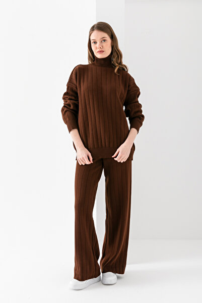 Wega Moda Női bordás kötöttáru szett, garbó alsó felső kötöttáru szett, kötöttáru pulóver nadrág kétrészes szett, szett