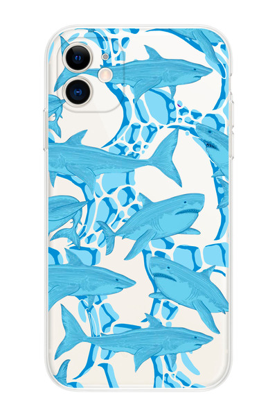 shoptocase iPhone 11 Uyumlu Köpekbalığı Desenli Şeffaf Silikon Telefon Kılıfı