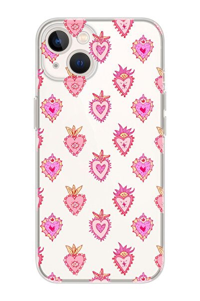 shoptocase iPhone 14/13 Uyumlu Love Heart Desenli Şeffaf Silikon Telefon Kılıfı