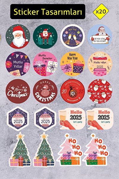 Yaprak Hediyelik 2025 Yılbaşı Temalı Etiket, Yapışkanlı Sticker, Hediye Paket...