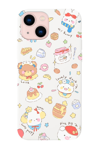 shoptocase iPhone 14/13 Uyumlu Lucy Animals Desenli Beyaz Lansman Telefon Kılıfı
