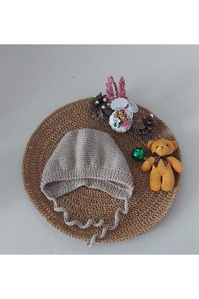 BEGİN 0-12 Months Baby Hand Knitted Cotton Lora Hat - Beige Newborn Gift Birthday