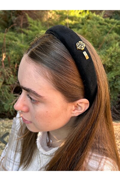 Kadın Fransız İthal Model Süet Siyah Yumuşak Bronz Çiçekli Saç Tacı