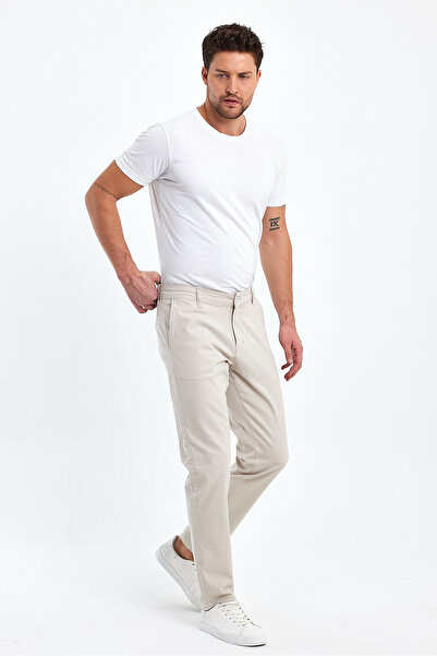 TheSeason Erkek Bej Gabardin Pamuklu Slim Fit Esnek Chino Pantolon