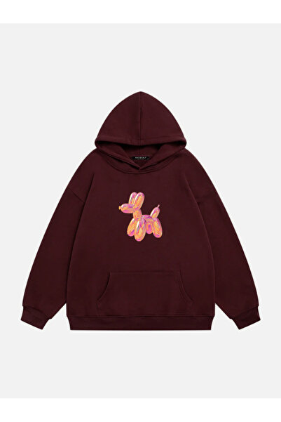 Mad&Calf سويت شيرت نسائي من الصوف بغطاء للرأس مطبوع عليه Baloon Dog