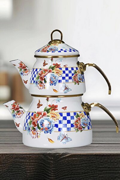 PR HOME نموذج إبريق الشاي المطلي بالمينا الذهبية من أليجرو