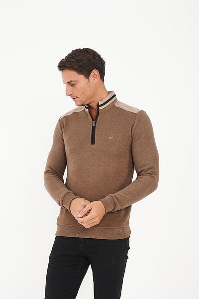 Maccali Ανδρικό φούτερ PolarCore με μισό φερμουάρ Basic Plain Mink