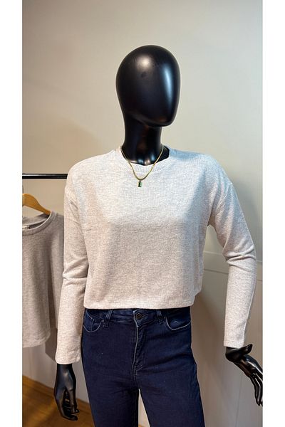 BUSEM Women's Sweater Gray Crew Neck Soft Textured Long Sleeve Knitwear