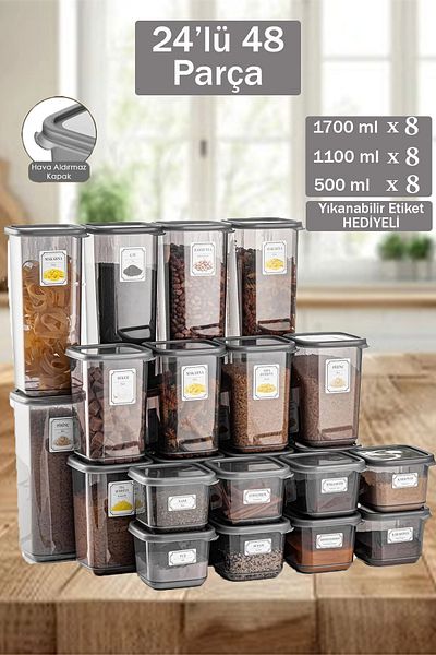 Home 24-Piece 48-Piece Set of Large Mega Square Food and Pulses Storage Containers 8X(0.50 Lt-1.10 Lt-1.70 Lt) with Tags