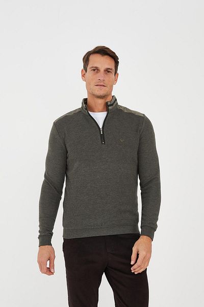 Maccali Ανδρικό φούτερ PolarCore με μισό φερμουάρ Basic Plain Khaki