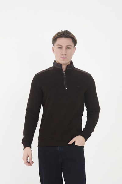 Maccali Men's Polarcore Half Zip Basic Plain Brown Sweatshirt