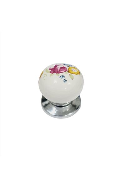 FESTIVALL White Porcelain Flower Patterned Chrome Base / 5 Pieces