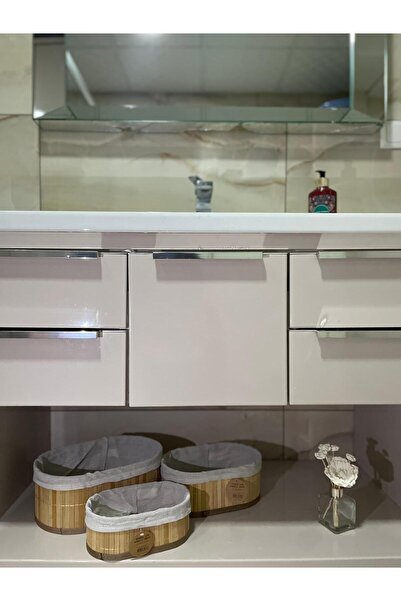 Beyaz Atölyem منظم حمام من الخيزران مكون من 3 قطع