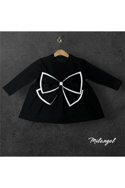 Milangel Rochie neagră pentru fetiță oversize cu fundă