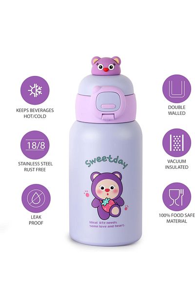 CNSZ Double Layer Thermos with Straw - Hot and Cold Preservation, Flask Purple