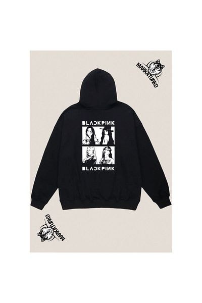 MarkaTurko Black Hooded Unisex Sweatshirt - Black Pink, Back Print, Custom Design 5050-71S