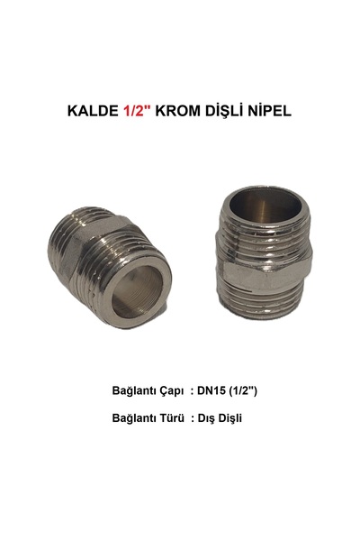 KALDE 2'Li Paket 1/2" Sarı / Krom Dişli Nipel Dn15 - Chrome Nipple