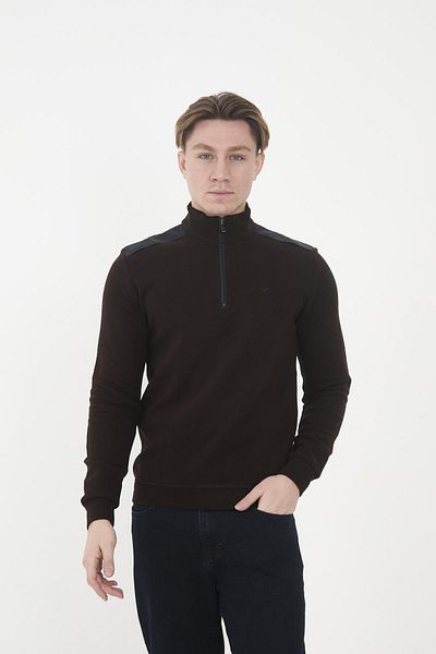 Maccali Men's Streamline Shoulder Patterned Winter High Top Brown Sweatshirt