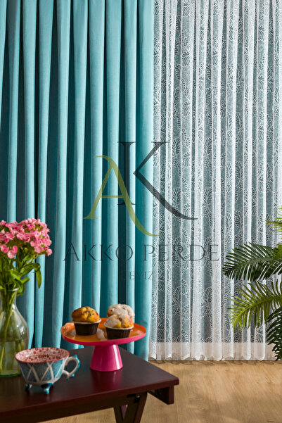 Karesi READY TO USE TURQUOISE COLOR PLEATLESS EXTRAFORCED FLAT SEWING PHONE CURTAIN SINGLE WING 9199