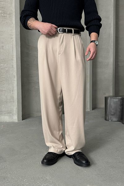 HYMAN Men's Pleated Extra Baggy Fit Fabric Pants