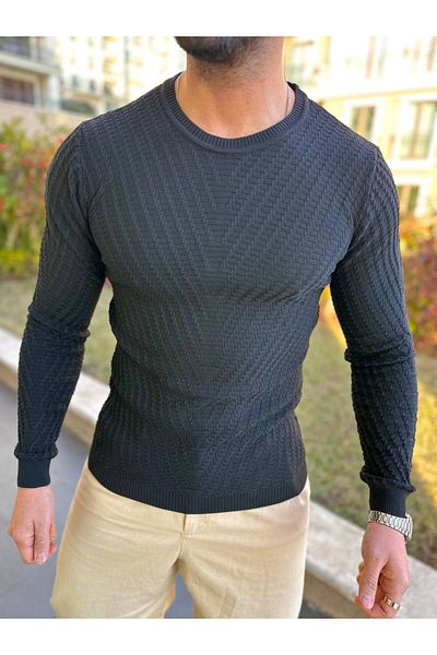 elkumoda Пуловер Slim Fit Non-Pilling от естествен памук с кръгло деколте Darkesim, плетен пуловер