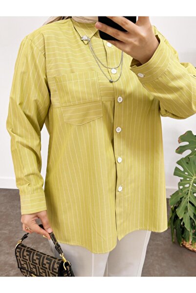 ASEL FASHİON Striped Poplin Woven Shirt Yellow