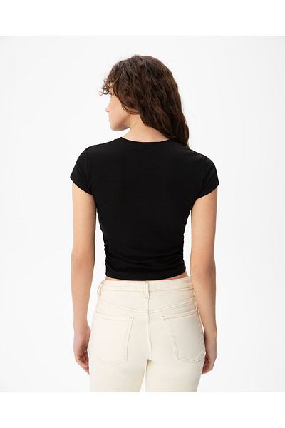 Ayma Active Tricou de bază negru din bumbac organic cu adunare laterală