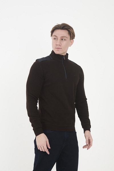 Maccali Men's Streamline Shoulder Patterned Winter High Top Brown Sweatshirt
