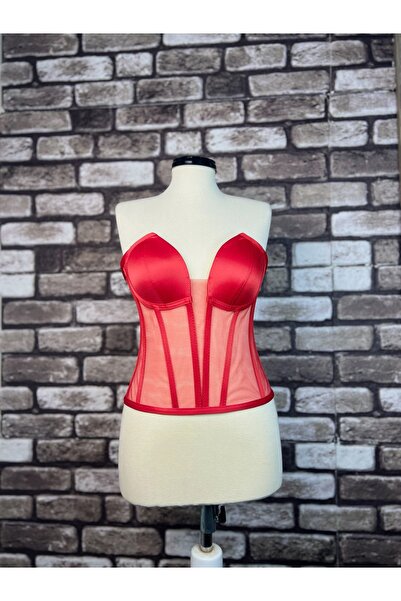 Metay Design Red Transparent Tulle Corset - Cat Ear Bustier Model