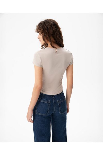 Ayma Active Light Gray Organic Cotton Side Gathered Basic T-shirt