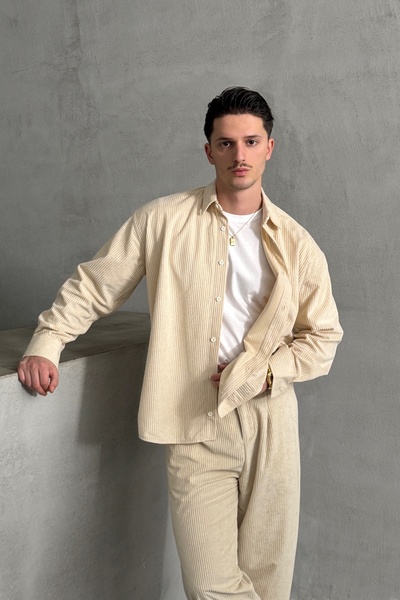 HYMAN Ανδρικό βελούδινο πουκάμισο Oversize Cut