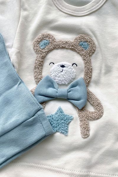 Pear Wear Baby Boy 3-Piece Hospital Release Teddy Bear Embroidered Baby Boy Set 3 Pieces