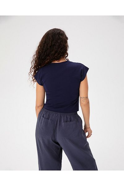 Ayma Active Navy Blue Organic Cotton Basic Half Crop T-Shirt