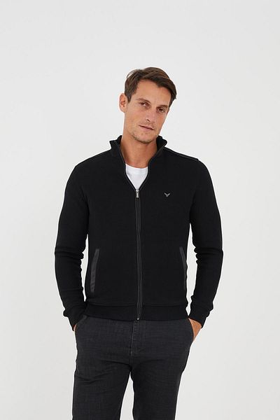 Maccali Men's Peaklayer Zippered Pocket Basic Winter Black Sweatshirt