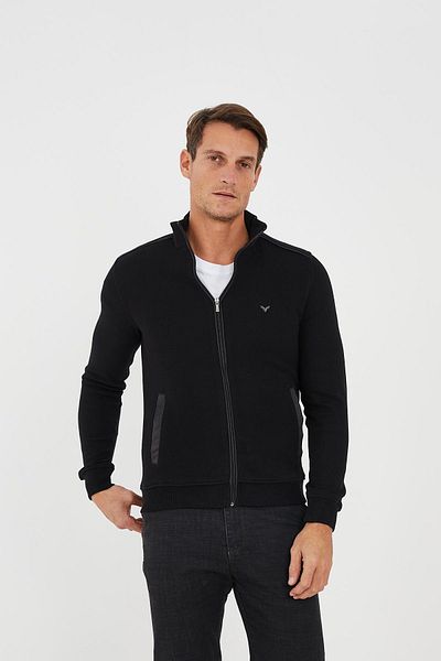 Maccali Men's Peaklayer Zippered Pocket Basic Winter Black Sweatshirt