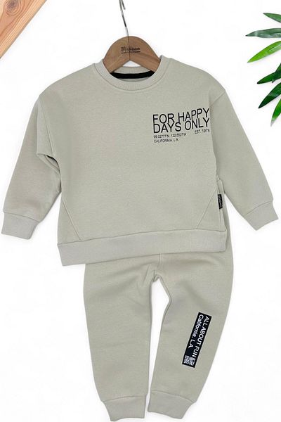 Ege Bebek Children's Winter 3 Rope Charted Fleece Bottom Top Tracksuit Set 2-3-4-5 Years Old