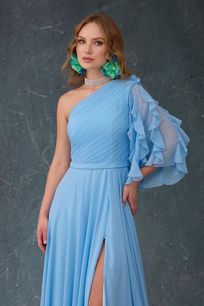Carmen Rochie de seara din sifon albastru cu maneca singura