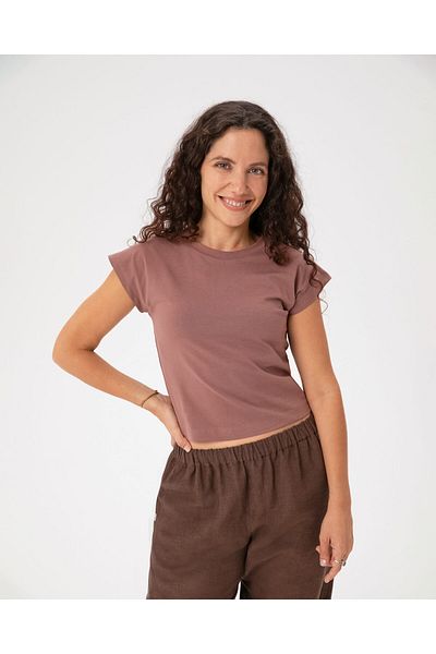 Ayma Active Dusty Rose Organic Cotton Basic Half Crop T-Shirt