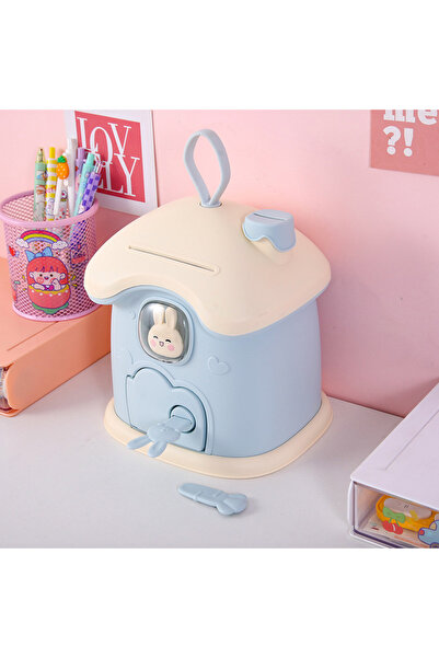 Livava Tavşanlı Ev Kilitli Ve Işıklı Kumbara, Mavi, 18x15