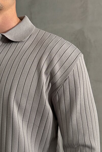 HYMAN Men's Polo Collar Ribbed Oversize Knitwear Sweater