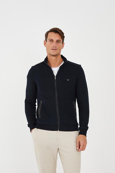 Maccali Men's Peaklayer Zippered Pocket Basic Winter Navy Blue Sweatshirt