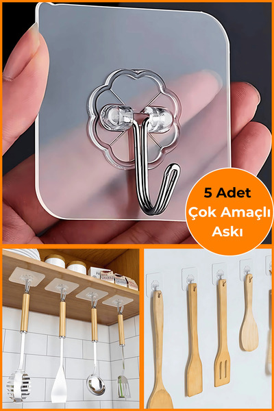5Pcs Strong Transparent Wall Hanger Hanger Adhesive Suction Cup Hook Kitchen Bathroom Accessory